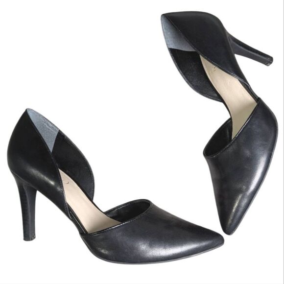 Franco Sarto Black leather Arrow D'orsay pointed toe heels pumps womens 7 - Picture 1 of 8